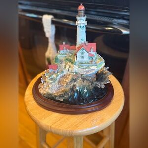 Red-Roof Lighthouse Coastal Sculpture - Home Art